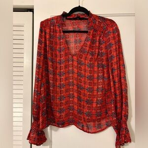 Aqua Red and Blue Patterned Blouse